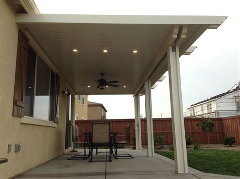 Alumawood patio cover with fan and two lightstrips (canned lights ...