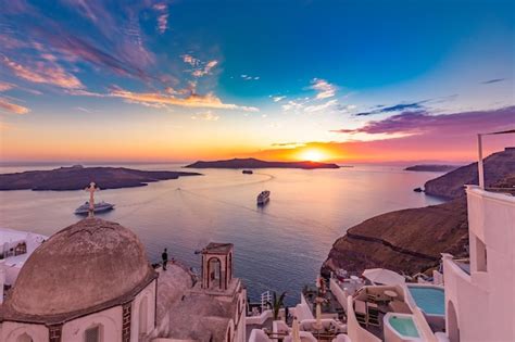 Premium Photo | Dramatic sunset view of santorini island. picturesque ...