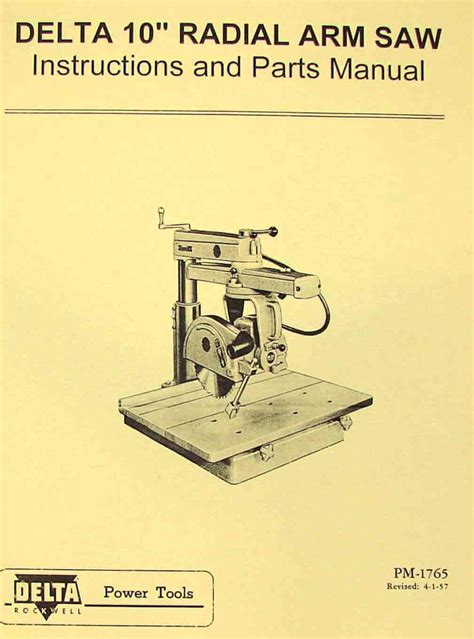 ROCKWELL-Delta 10" Radial Arm Saw Owner's & Parts Manual - Ozark Tool Manuals & Books