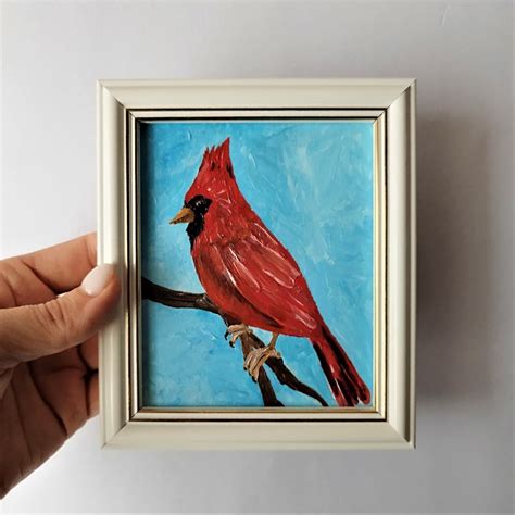 Bird red cardinal wall art impasto, Bird painting for sale s - Inspire ...