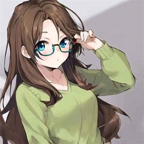 a anime girl with brown hair with with cute glasses...