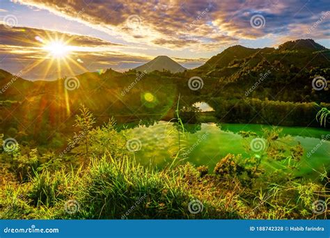 Golden Sunrise on Telaga Warna Lakes. Stock Photo - Image of hill, warna: 188742328