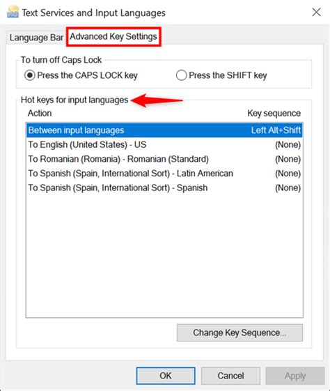 How to change the keyboard language shortcut in Windows 10