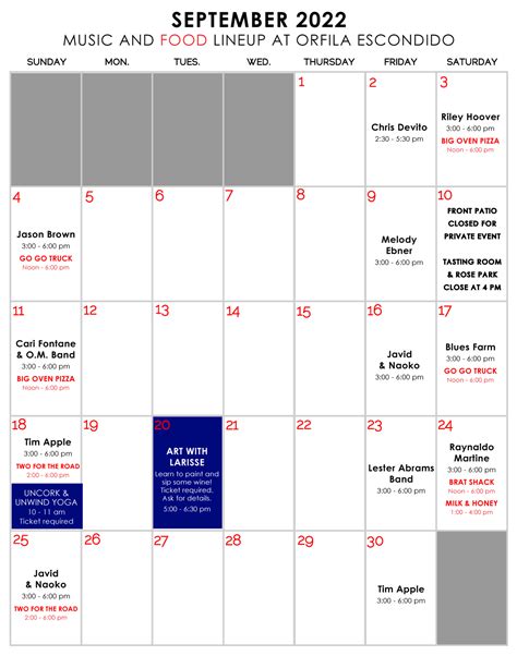 Escondido Events Calendar - Nina Teresa