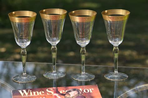 Vintage Gold Rimmed Encrusted Wine Glasses , Set of 6, Tiffin ...