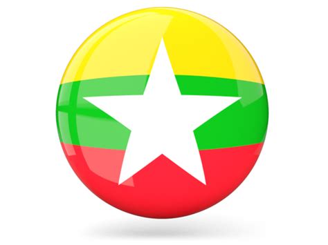 Glossy round icon. Illustration of flag of Myanmar