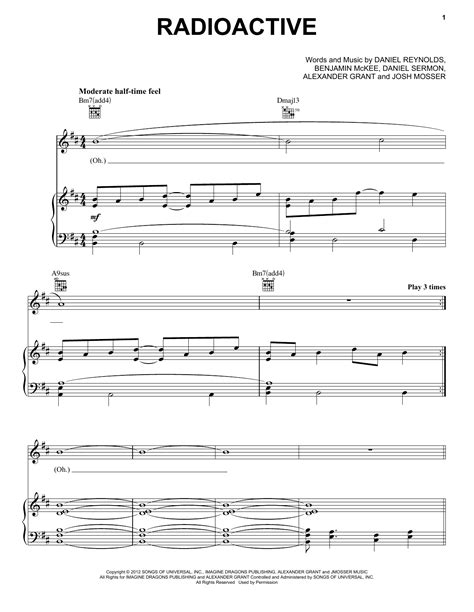 Radioactive sheet music by Imagine Dragons (Piano, Vocal & Guitar ...