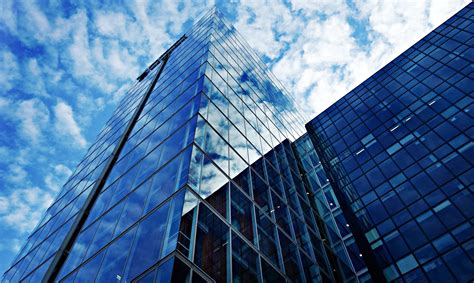 architecture, blue, clouds, glass, high rise, offices, reflections, sky ...