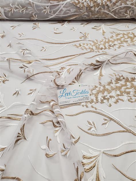 White/Gold Multi-Colored Lace Fabric Embroidered on Mesh | Etsy