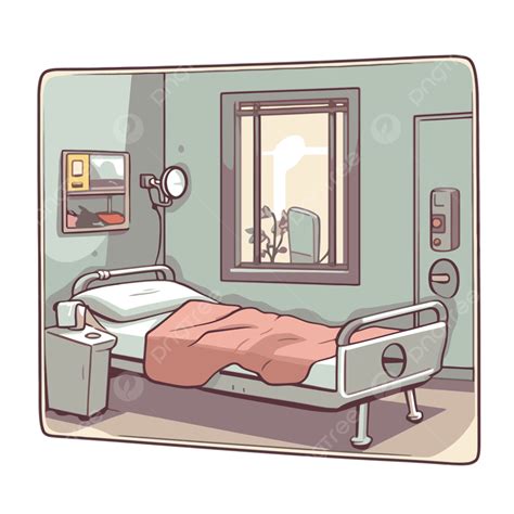 Hospital Bed Illustrations With Windows And Door Vector, Hospital Room ...