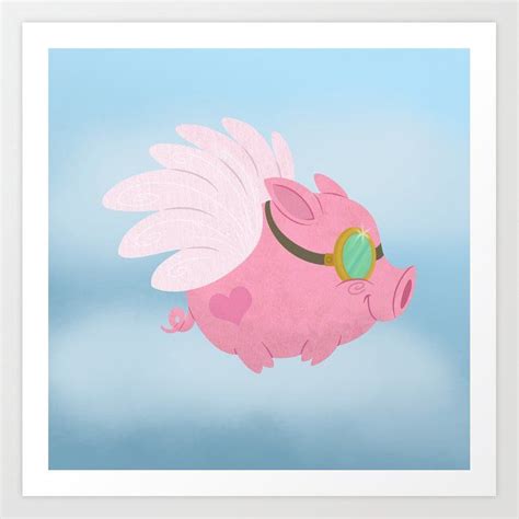 Flying Pink Pig Art Print by Satruntwins - X-Small | Pig art, Flying pig painting, Pig painting