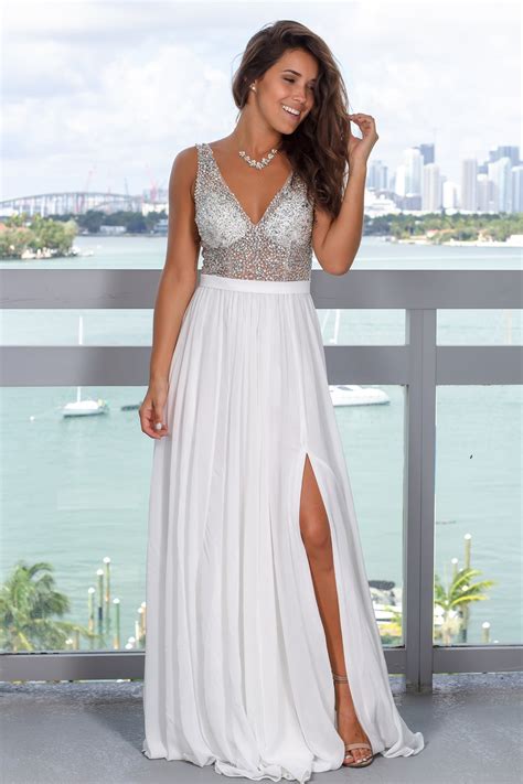 Off White Maxi Dress with Silver Jewels | Formal Dresses – Saved by the ...