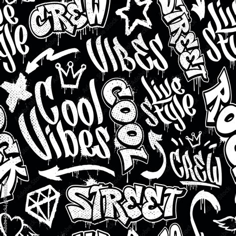 Black and white seamless graffiti background in street art style Stock ...