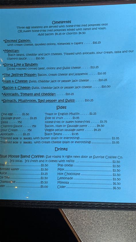 Menu at Blue Moose Cafe, Port Townsend