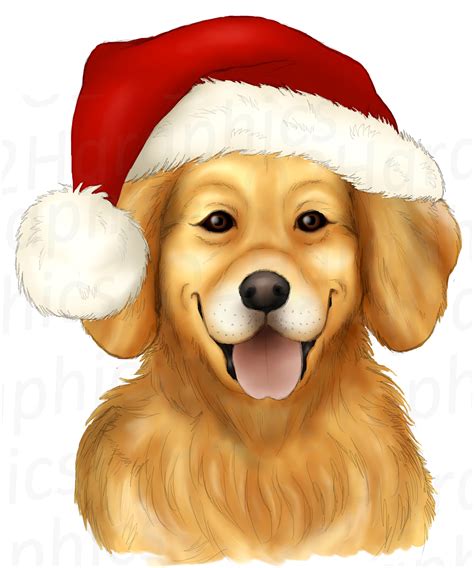 Christmas Golden Retriever Clipart, Sublimation Design, Watercolor Drawing, Animal Clipart, Dog ...