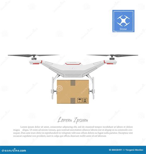 Drone Delivering Cardboard Box. Realistic Image of Quadrocopter on ...