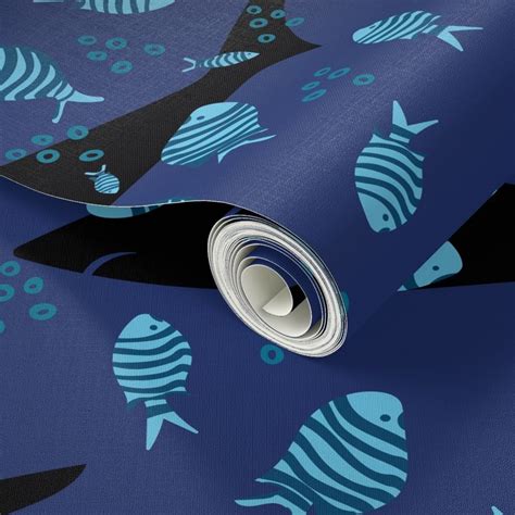 pilot fish and sharks by rysunki_malunki Wallpaper | Spoonflower