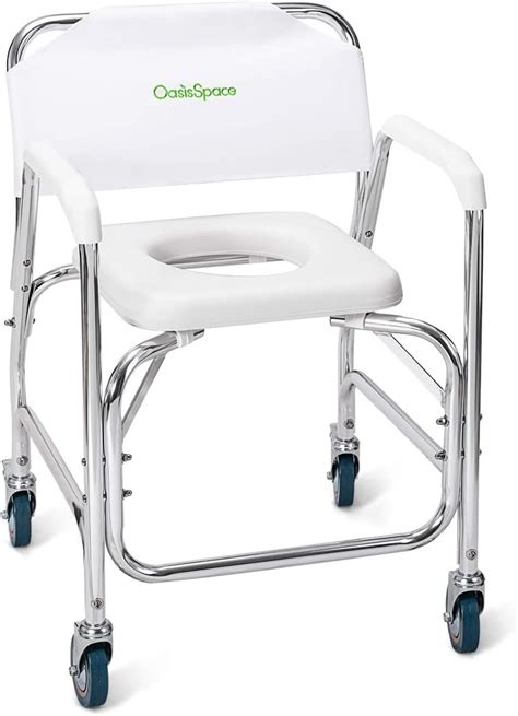 OasisSpace Rolling Shower Chair with Wheels and Padded Seat for ...