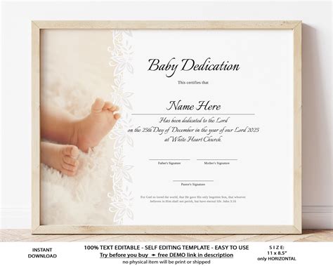 Editable baby dedication certificate template baptism certificate baby christening printable ...