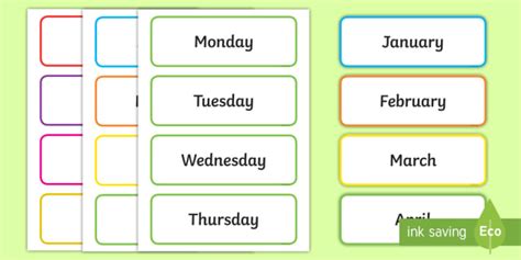 Free Printable Days of the Week & Months of the Year Labels