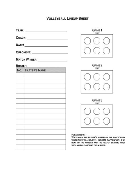 Volleyball Lineup Sheet Printable - Printable Word Searches