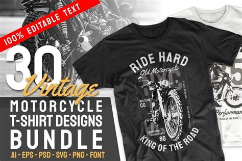 Vintage Motorcycle T-shirt Bundle Designs Vector Editable