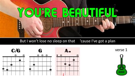 YOU'RE BEAUTIFUL - James Blunt - Guitar lesson - (Acoustic guitar with ...