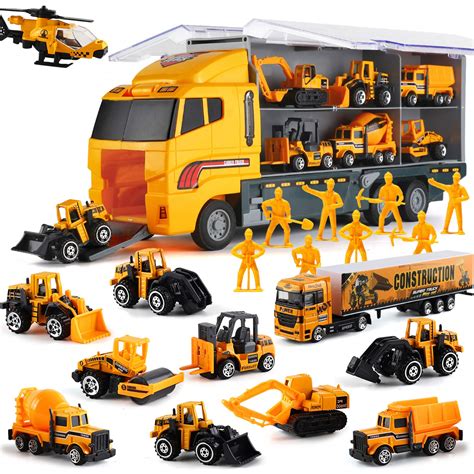 Buy 19 in 1 Construction Truck with Engineering Worker Toy Set, Mini ...