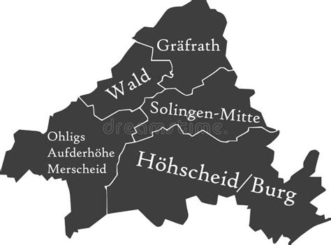 Dark Gray Tagged Districts Map of SOLINGEN, GERMANY Stock Vector ...