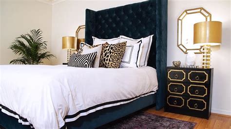 Navy Blue and Gold Bedroom with Dorothy Draper Style Nightstands - Hollywood Regency - Bedroom