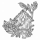 Premium Vector  Bird House Spring Coloring Page For Adults sketch template