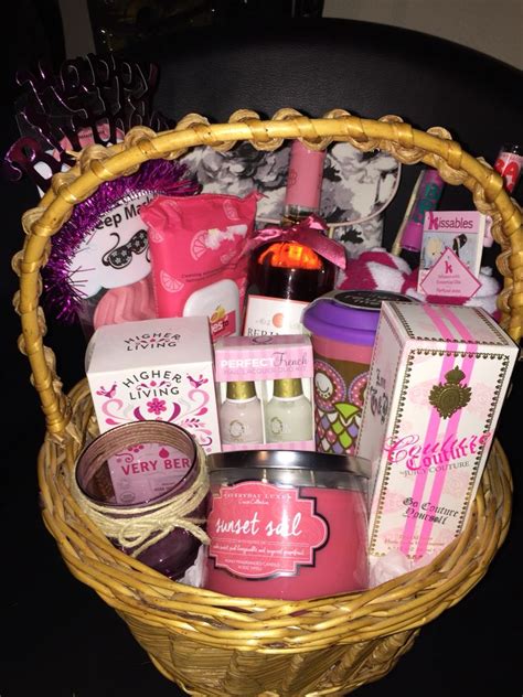 Gift basket I made for my friend's twenty first birthday. Wine & plenty of other goodies for a ...