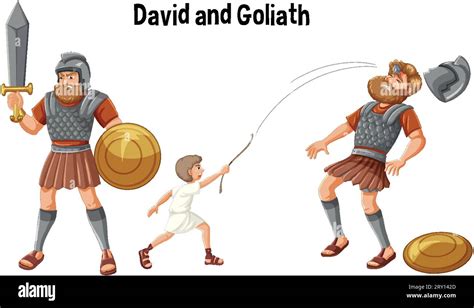 A vector cartoon illustration depicting the biblical story of David and ...