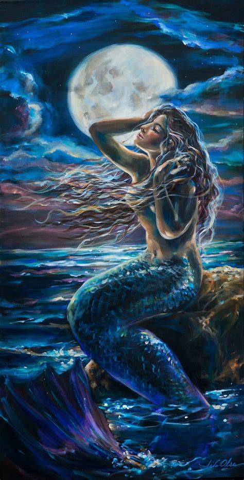 Full Moon Dream Painting | Mermaid paintings acrylic, Mermaid painting ...