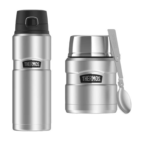 Thermos Stainless King 24-Ounce Drink Bottle, Stainless Steel & Thermos Stainless King 16-Ounce ...