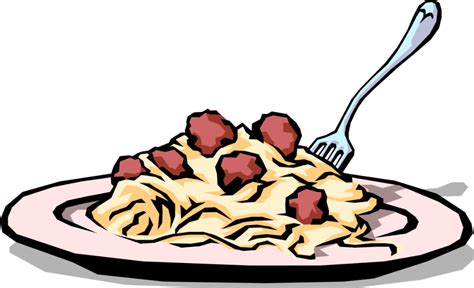 Vector Illustration of Italian Pasta Spaghetti & Meatball Dinner with ...