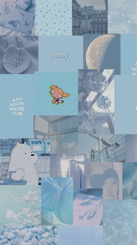 Download Cartoon Montage Light Blue Aesthetic iPhone Wallpaper ...