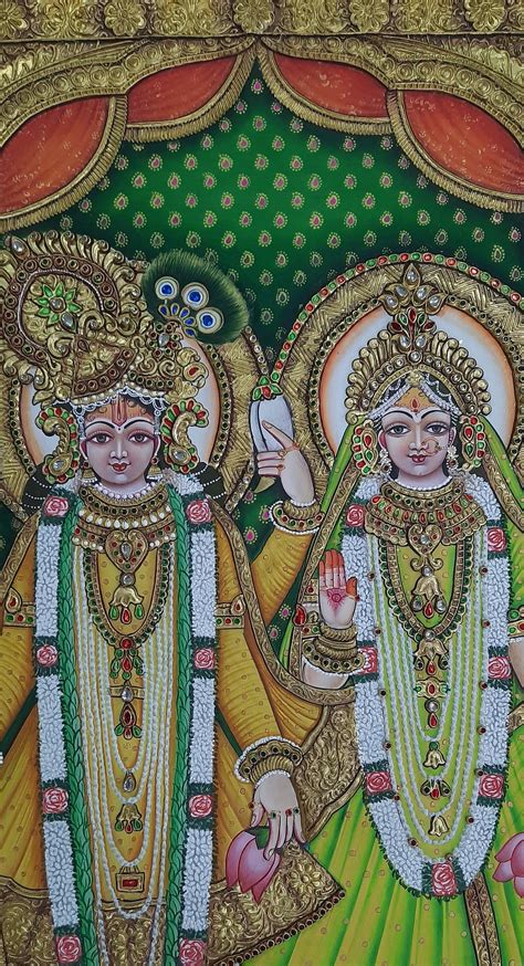 Radha Krishna Tanjore Painting Traditional Colors With Real - Etsy