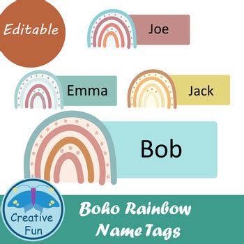 Editable Boho Rainbow Name Tags by Creative Fun | TPT