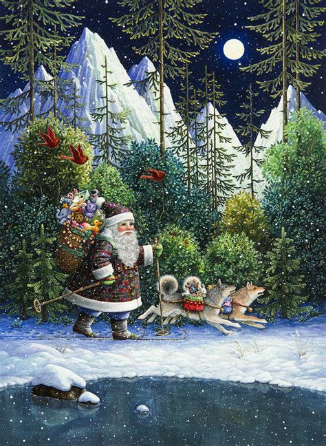 Cross-country Santa Painting by Lynn Bywaters