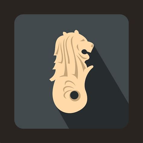 Premium Vector | Merlion statue singapore icon in flat style on a gray ...