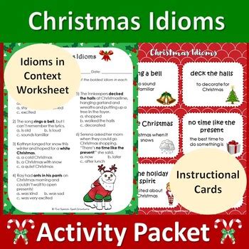 Christmas Idioms Figurative Language Activity Worksheets | TPT