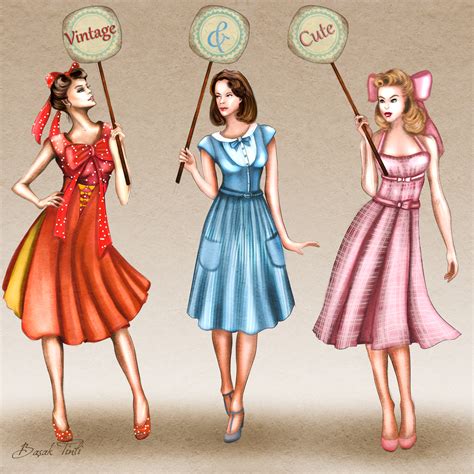 50s inspired vintage dresses fashion illustration by BasakTinli on DeviantArt