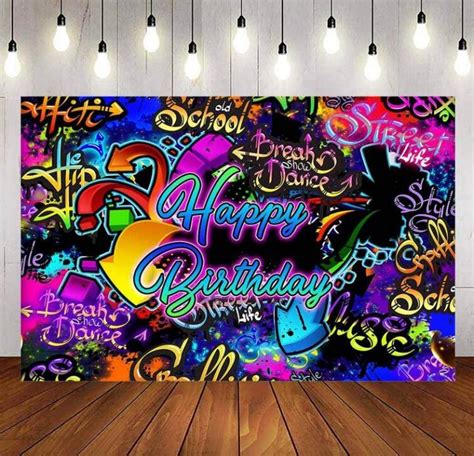 Neon Graffiti Birthday Backdrop Retro Hip Hop Background Party Photography Background Dark Glow ...