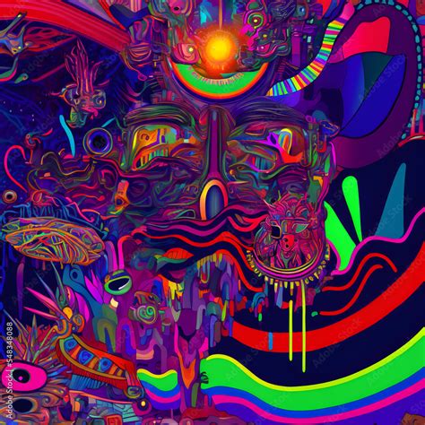 colorful fluorescent neon psychedelic N,N-Dimethyltryptamine trip background, neural network ...