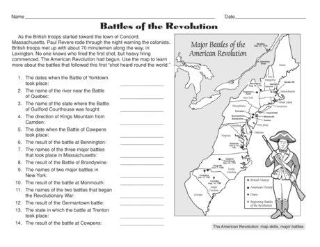 Battles Of The American Revolution Worksheets