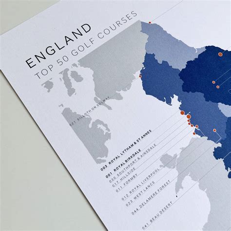 Blue England Golf Course Map And Checklist Top 50 By Replay Prints | notonthehighstreet.com