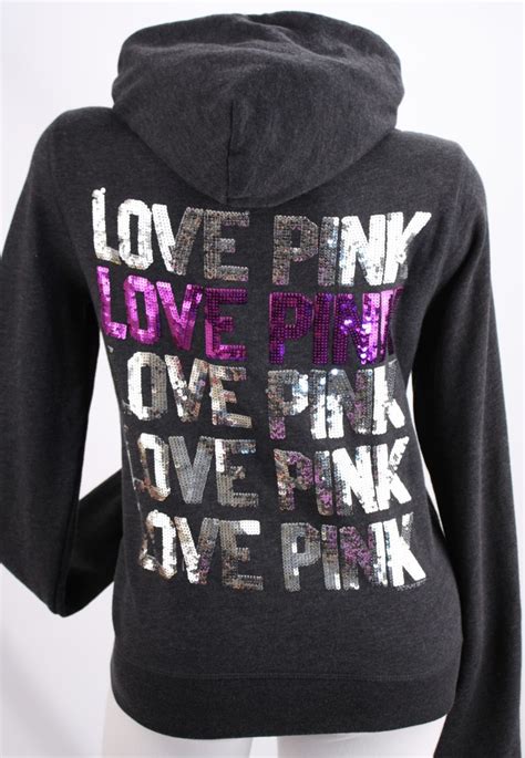 Victoria's Secret Love PINK Sequin Bling Zip Hoodie Sweatshirt | eBay