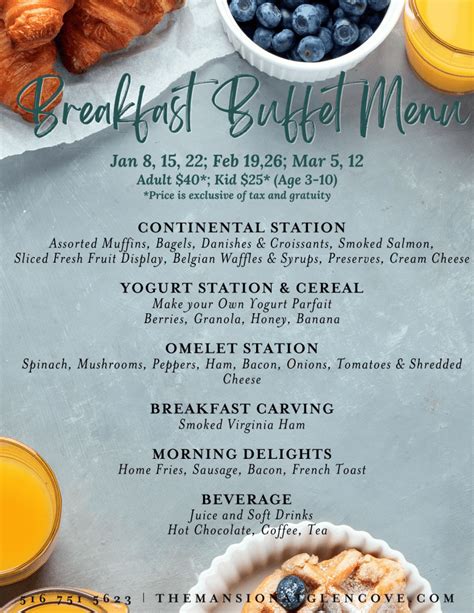 Sunday Breakfast Buffet Menu - The Mansion at Glen Cove