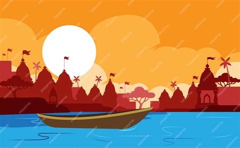 Premium Vector | Manikarnika ghat of varanasi ganga ghat temples vector